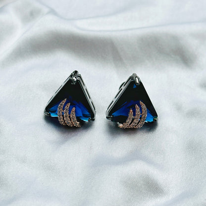 Blue Sapphire Cubic Zircon American Diamond Victorian Plated Pendant Set