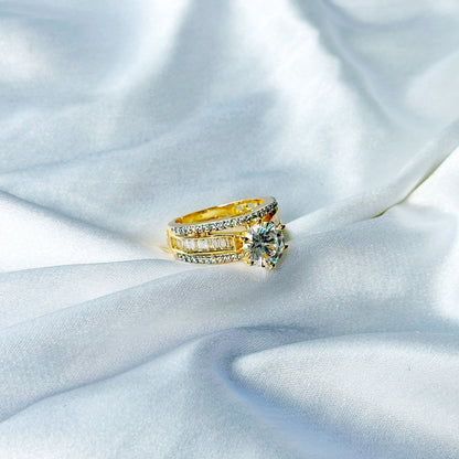 Solitaire Cubic Zircon American Diamond Gold/Silver Plated Adjustable Ring