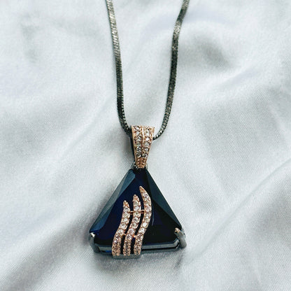 Blue Sapphire Cubic Zircon American Diamond Victorian Plated Pendant Set
