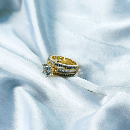 Solitaire Cubic Zircon American Diamond Gold/Silver Plated Adjustable Ring