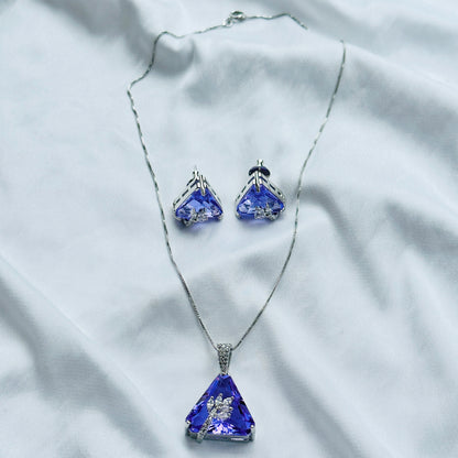 Lilac-Purple Cubic Zircon American Diamond Silver Plated Pendant Set
