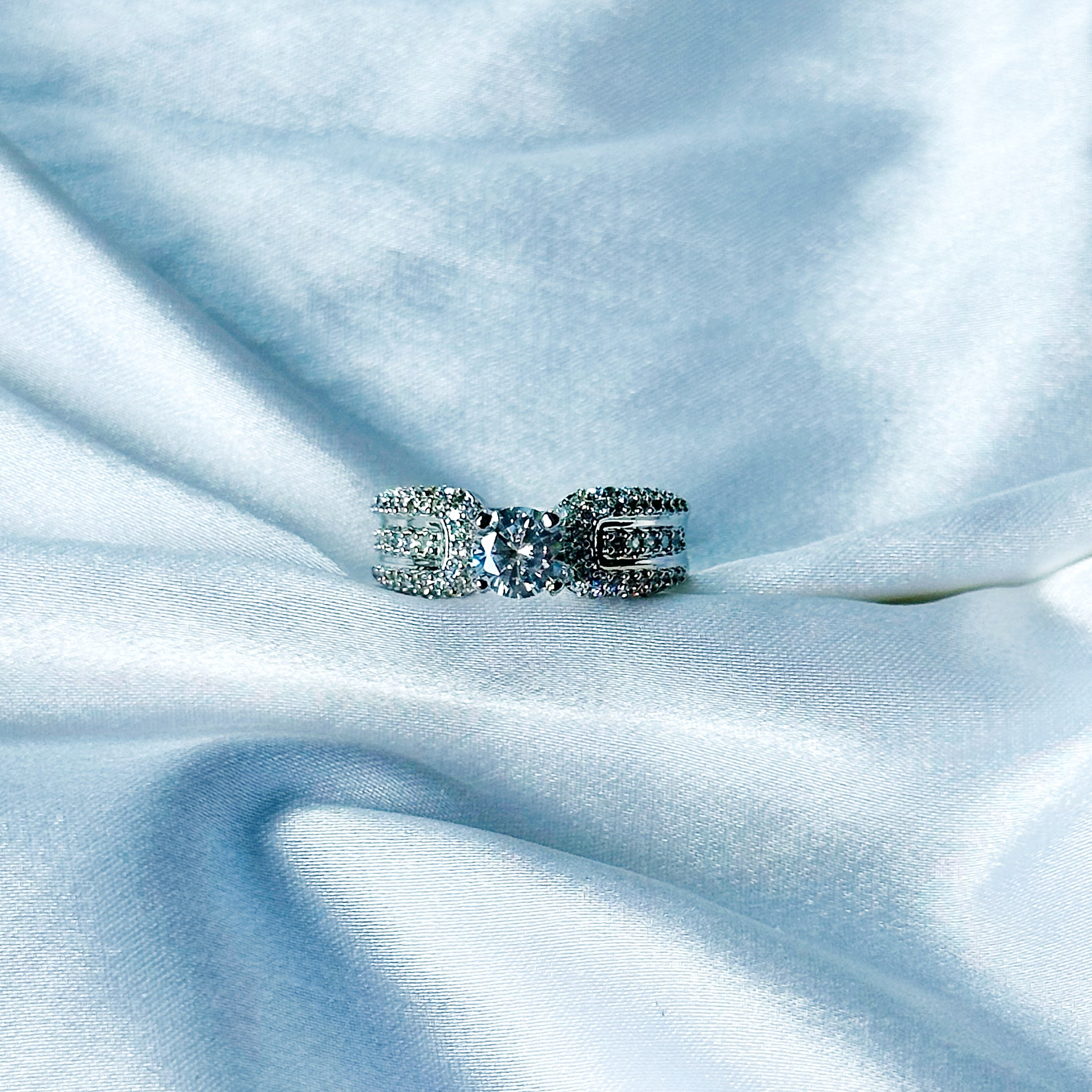 Solitaire Cubic Zircon American Diamond Silver Plated Adjustable Ring