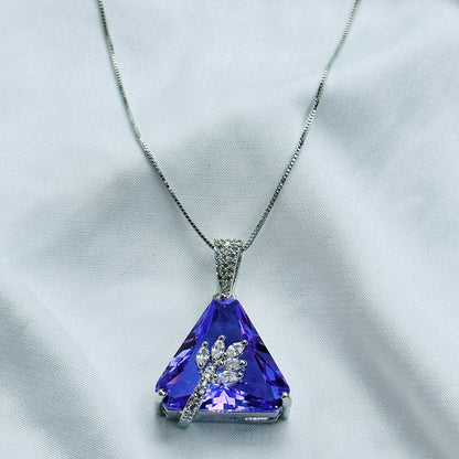 Lilac-Purple Cubic Zircon American Diamond Silver Plated Pendant Set
