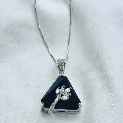 Blue Sapphire Cubic Zircon American Diamond Silver Plated Pendant Set