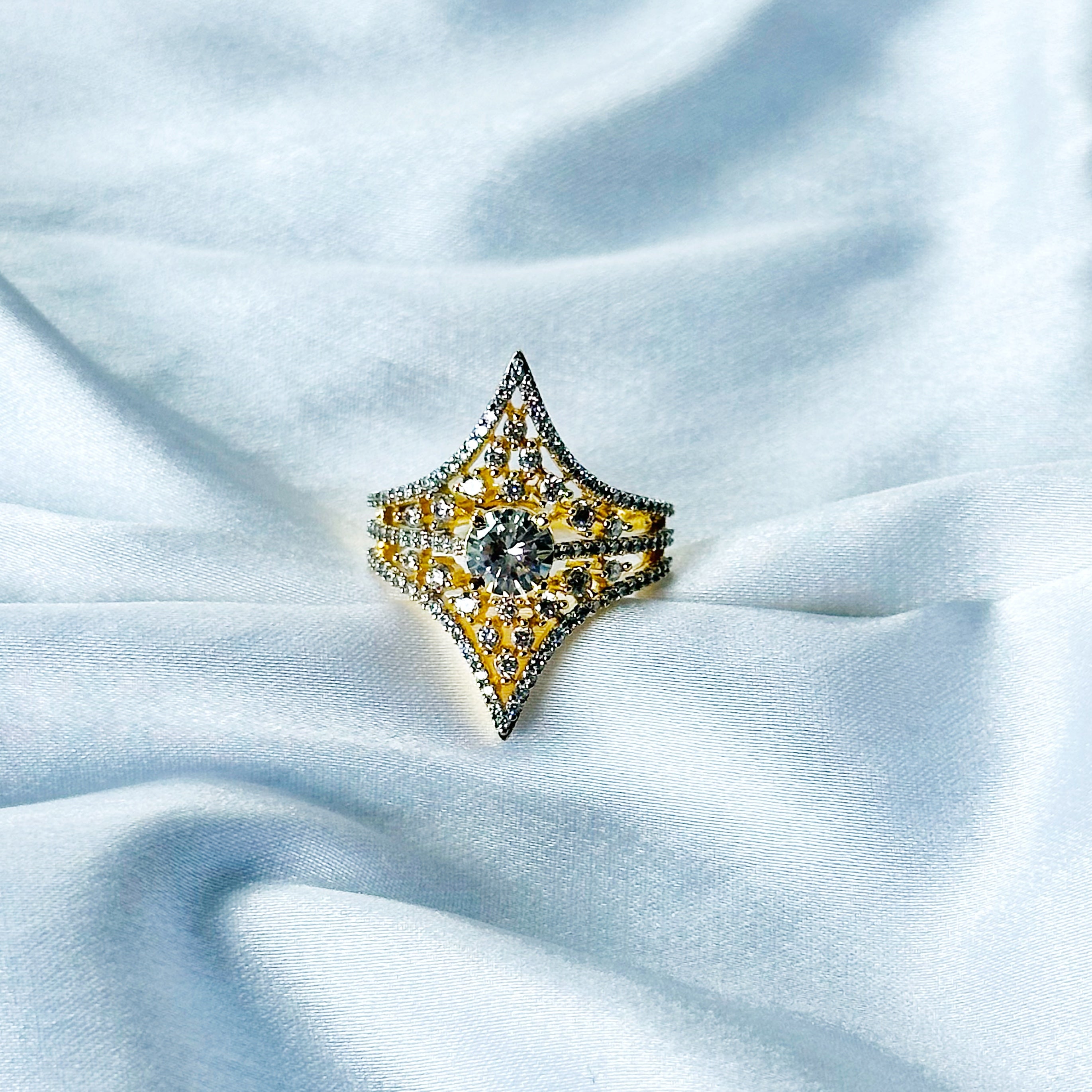 Solitaire Cubic Zircon American Diamond Gold/Silver Plated Adjustable Ring