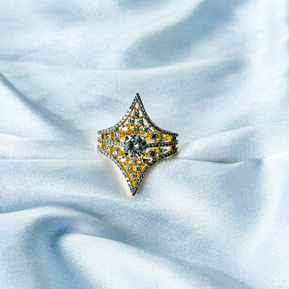 Solitaire Cubic Zircon American Diamond Gold/Silver Plated Adjustable Ring