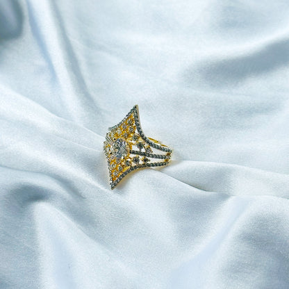 Solitaire Cubic Zircon American Diamond Gold/Silver Plated Adjustable Ring