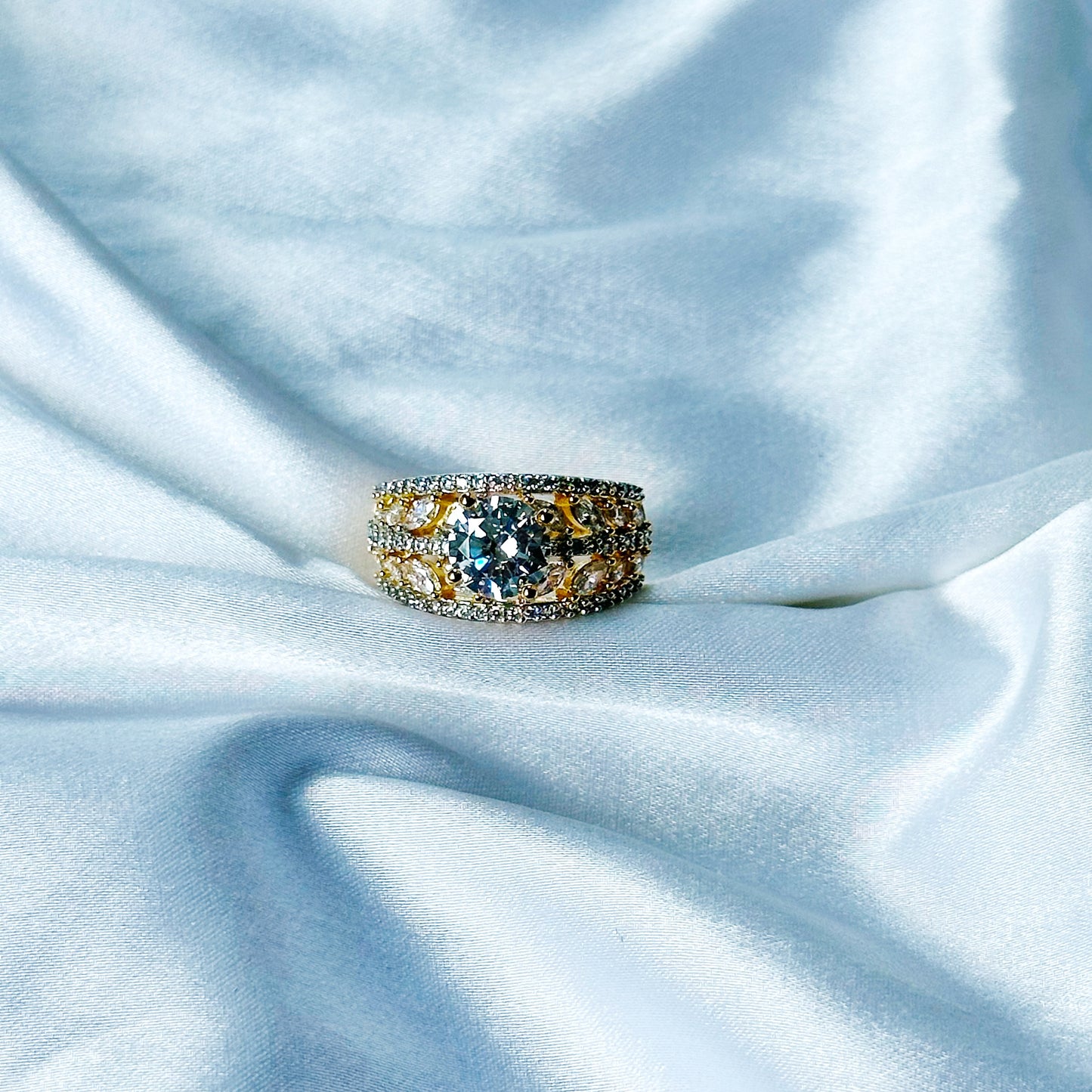 Solitaire Cubic Zircon American Diamond Gold/Silver Plated Adjustable Ring