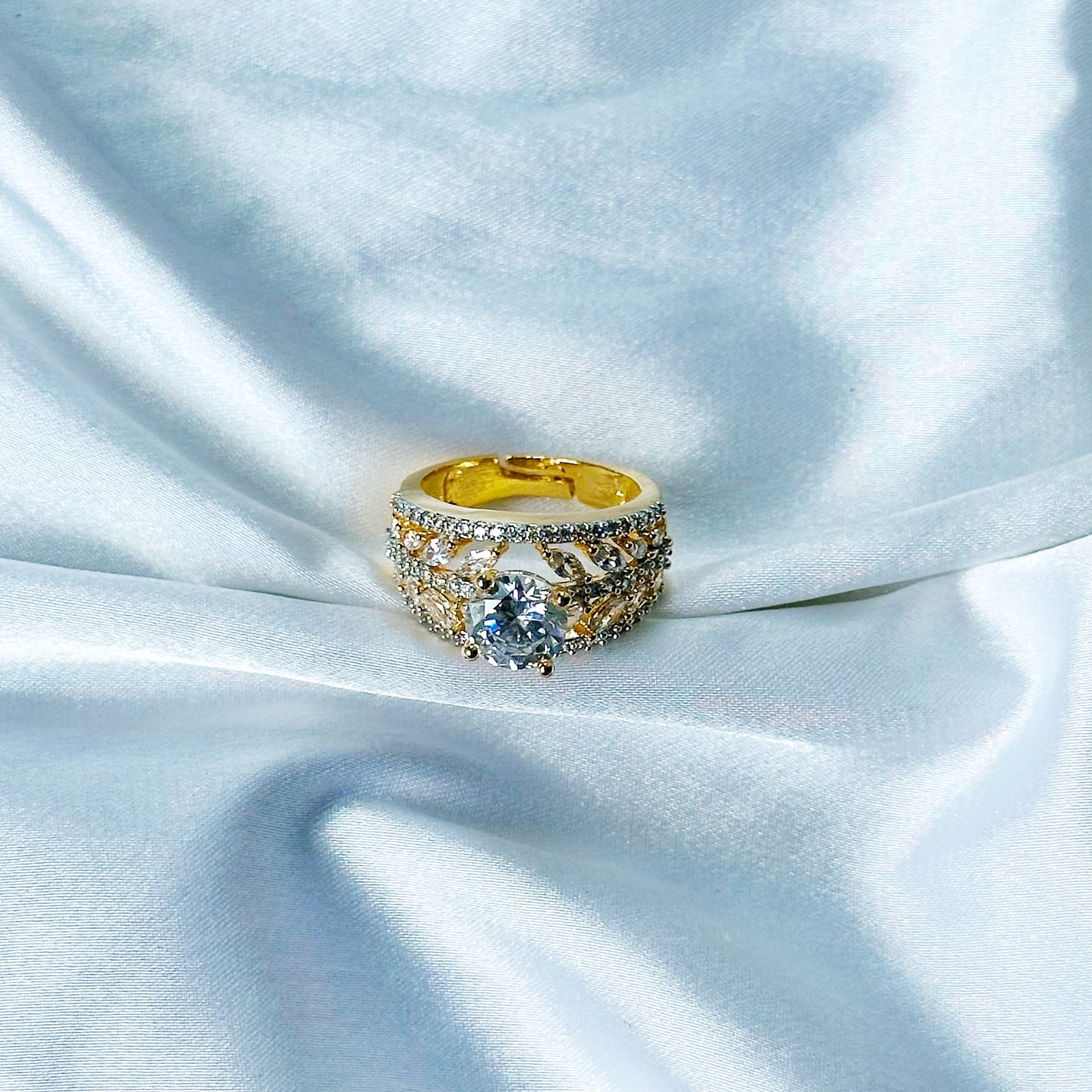 Solitaire Cubic Zircon American Diamond Gold/Silver Plated Adjustable Ring