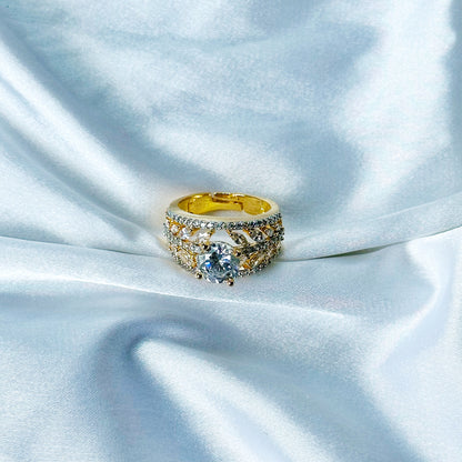 Solitaire Cubic Zircon American Diamond Gold/Silver Plated Adjustable Ring