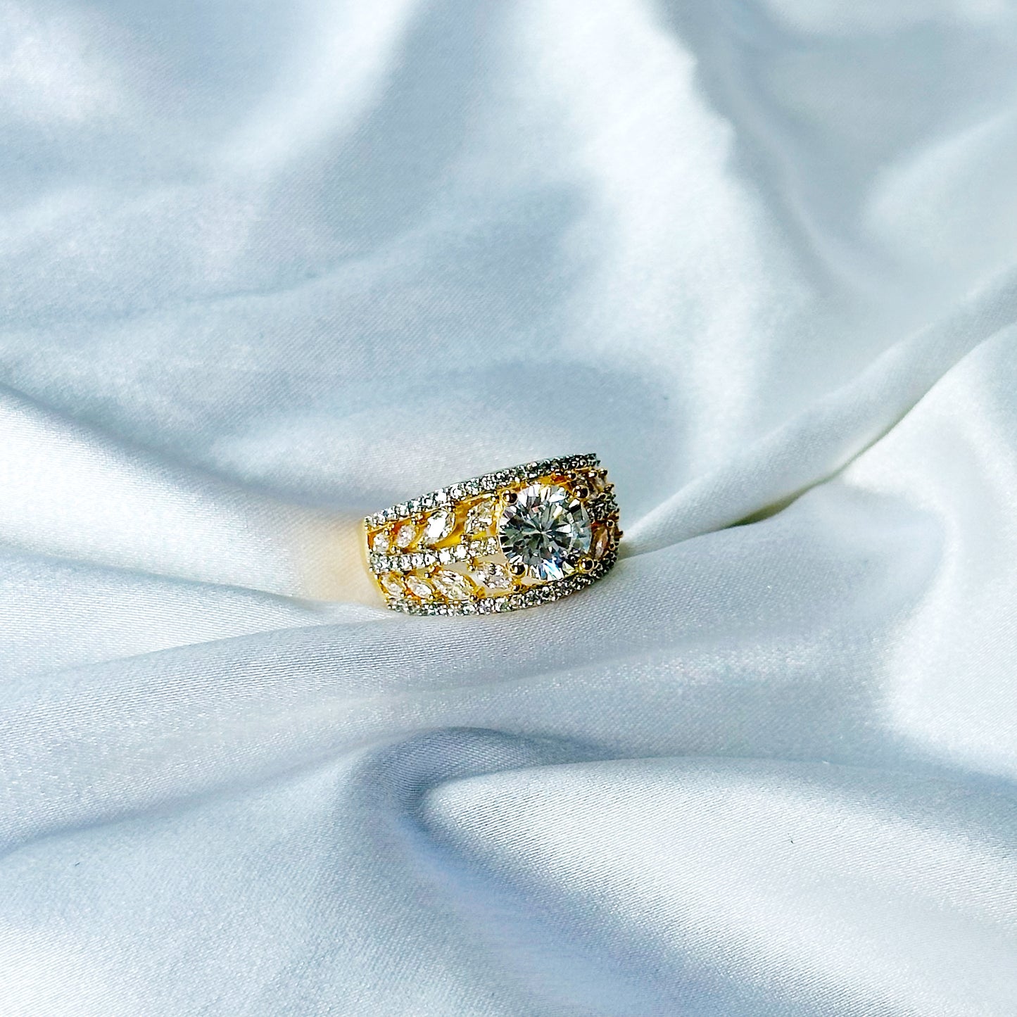 Solitaire Cubic Zircon American Diamond Gold/Silver Plated Adjustable Ring