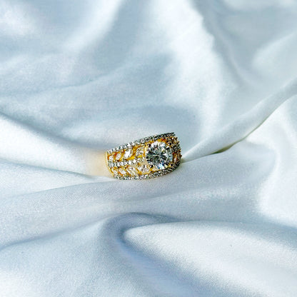 Solitaire Cubic Zircon American Diamond Gold/Silver Plated Adjustable Ring