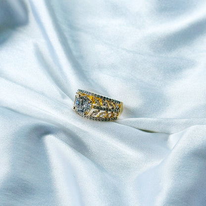 Solitaire Cubic Zircon American Diamond Gold/Silver Plated Adjustable Ring