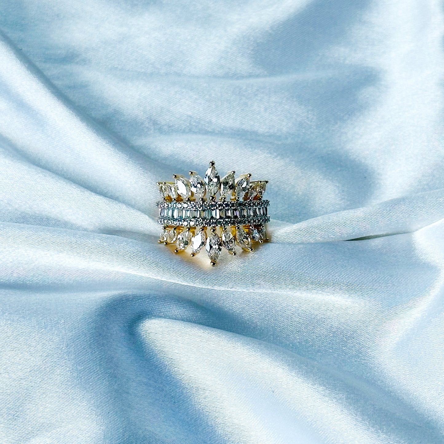 Solitaire Cubic Zircon American Diamond Gold/Silver Plated Adjustable Ring