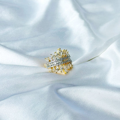 Solitaire Cubic Zircon American Diamond Gold/Silver Plated Adjustable Ring