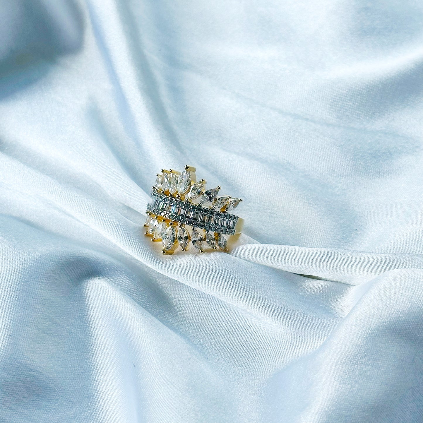 Solitaire Cubic Zircon American Diamond Gold/Silver Plated Adjustable Ring