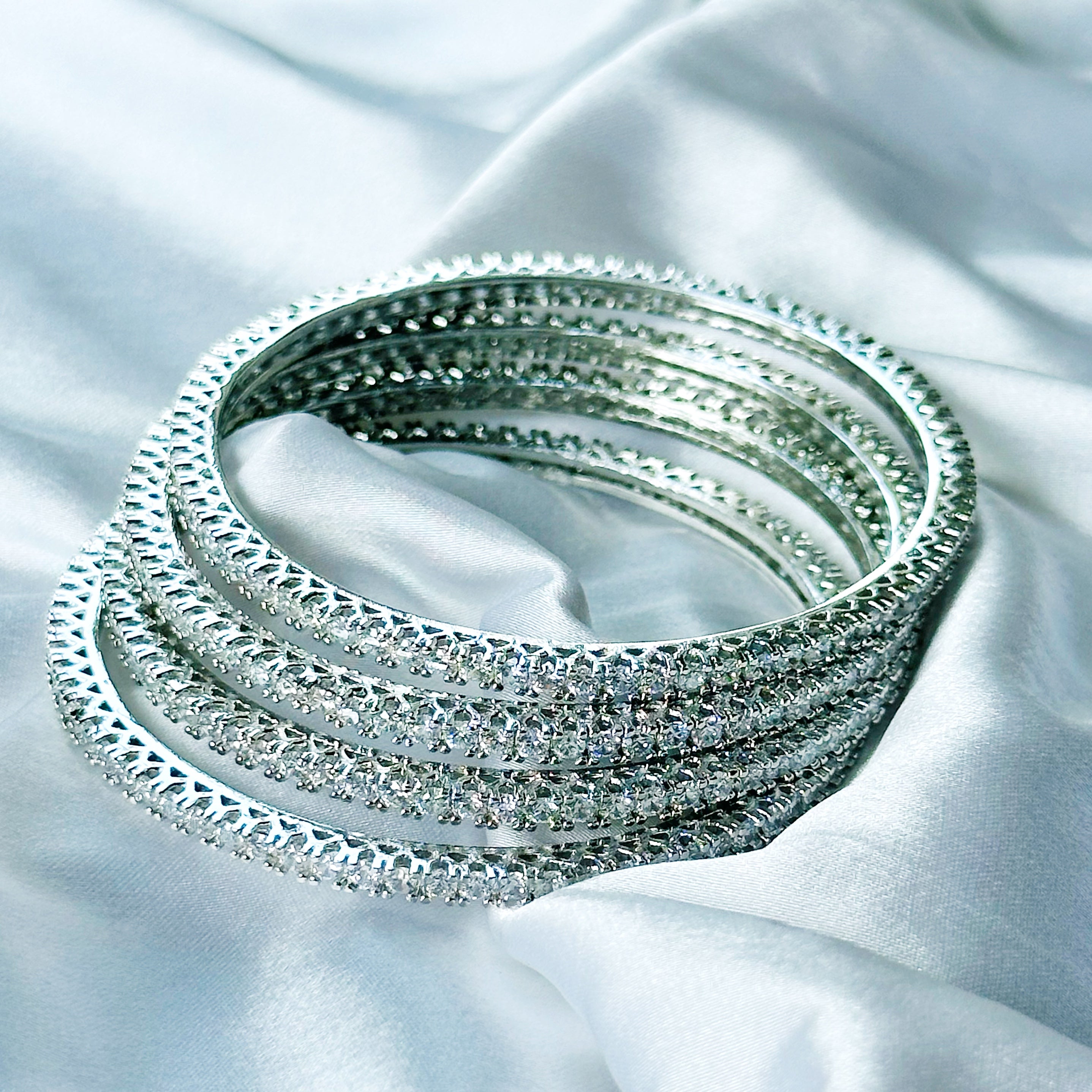 American Diamond Silver Plated Bangles Set of 4