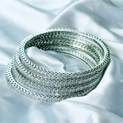 American Diamond Silver Plated Bangles Set of 4