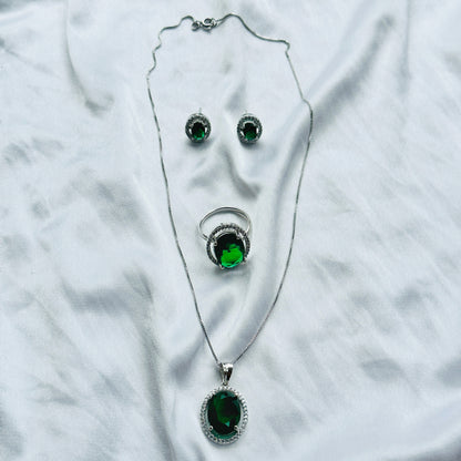 Green Emerald Cubic Zircon Silver AD Pendant Set Combo