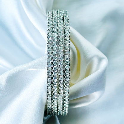 American Diamond Silver Plated Bangles Set of 4