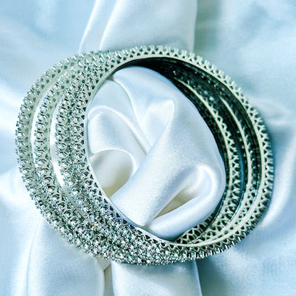 American Diamond Silver Plated Bangles Set of 4