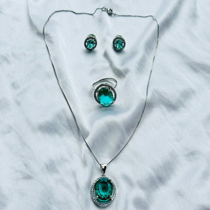 Sea Green Topaz Cubic Zircon Silver AD Pendant Set Combo