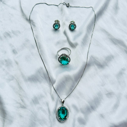 Sea Green Topaz Cubic Zircon Silver AD Pendant Set Combo
