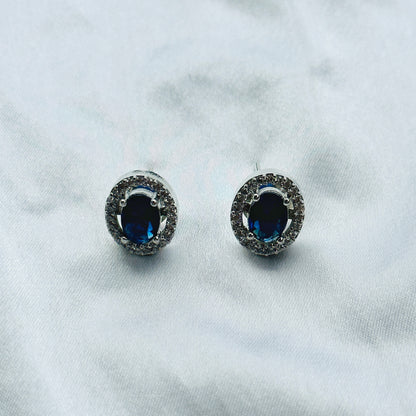 Blue Sapphire Cubic Zircon American Diamond Silver Plated Pendant Set Combo