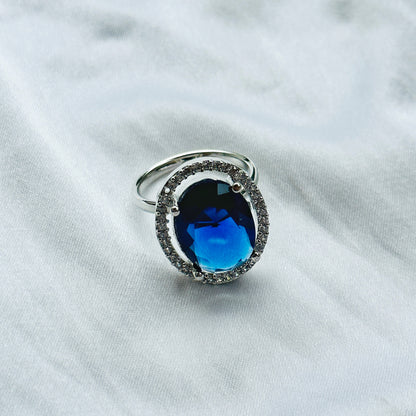 Blue Sapphire Cubic Zircon American Diamond Silver Plated Pendant Set Combo