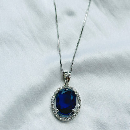 Blue Sapphire Cubic Zircon American Diamond Silver Plated Pendant Set Combo