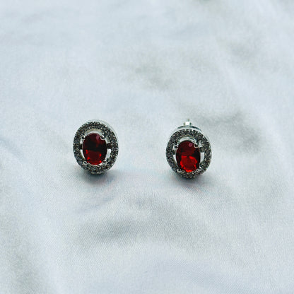 Red Ruby Cubic Zircon American Diamond Silver Plated Pendant Set Combo
