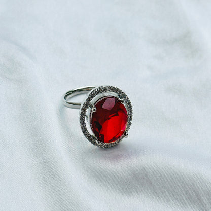 Red Ruby Cubic Zircon American Diamond Silver Plated Pendant Set Combo