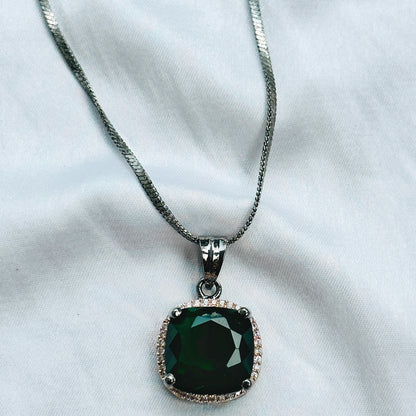 Blue Sapphire Cubic Zircon American Diamond Victorian Plated Pendant Set