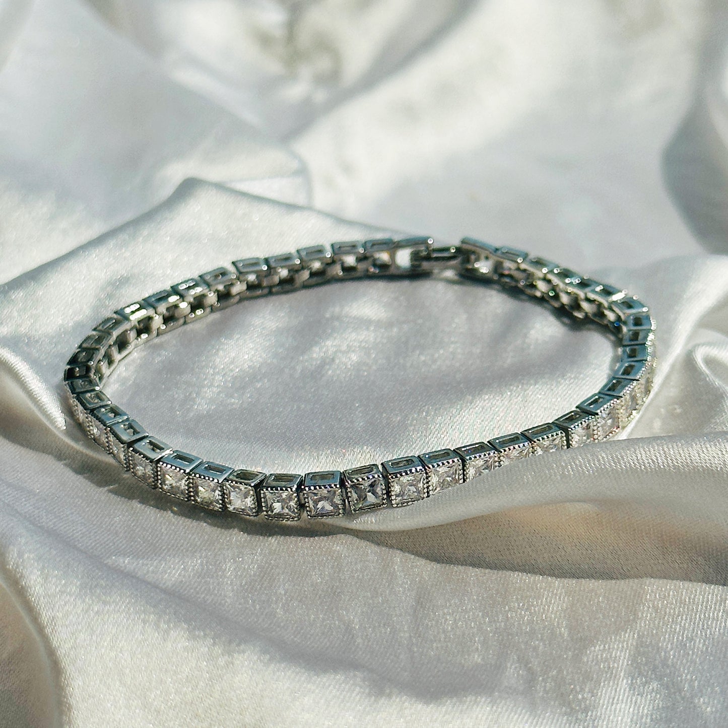 American Diamond Silver Plated Chain Bracelet