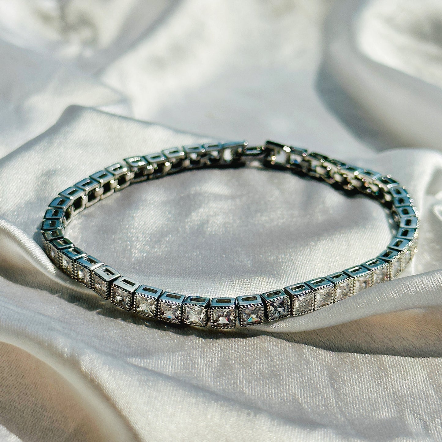 American Diamond Silver Plated Chain Bracelet