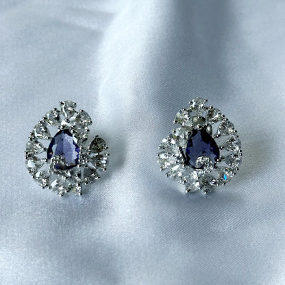 Deep Purple Amethyst Cubic Zircon American Diamond Silver Plated Pendant Set