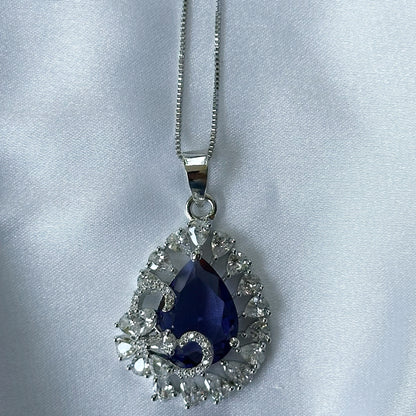 Deep Purple Amethyst Cubic Zircon American Diamond Silver Plated Pendant Set