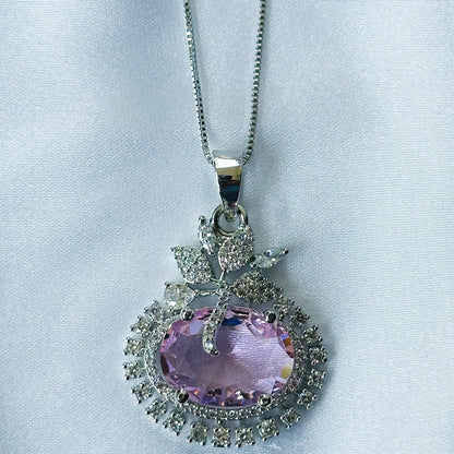 Pink Topaz Cubic Zircon American Diamond Silver Plated Pendant Set