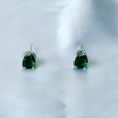 Green Emerald Cubic Zircon American Diamond Silver Plated Pendant Set