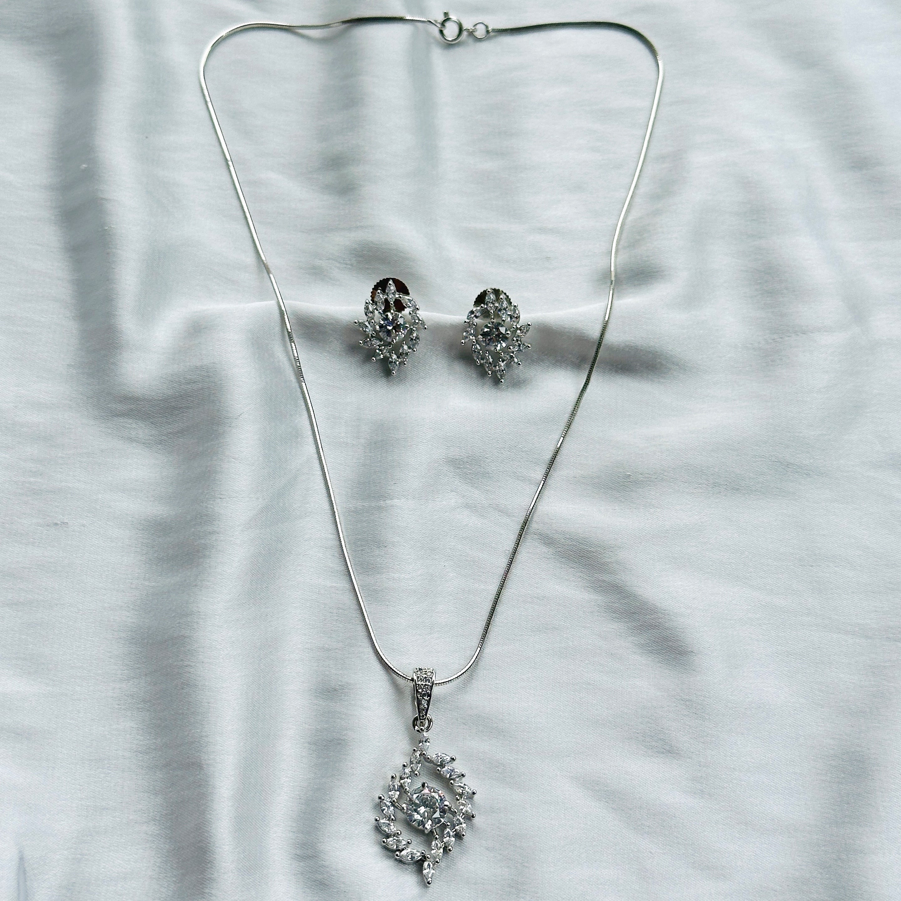 American Diamond Silver Plated Pendant Set