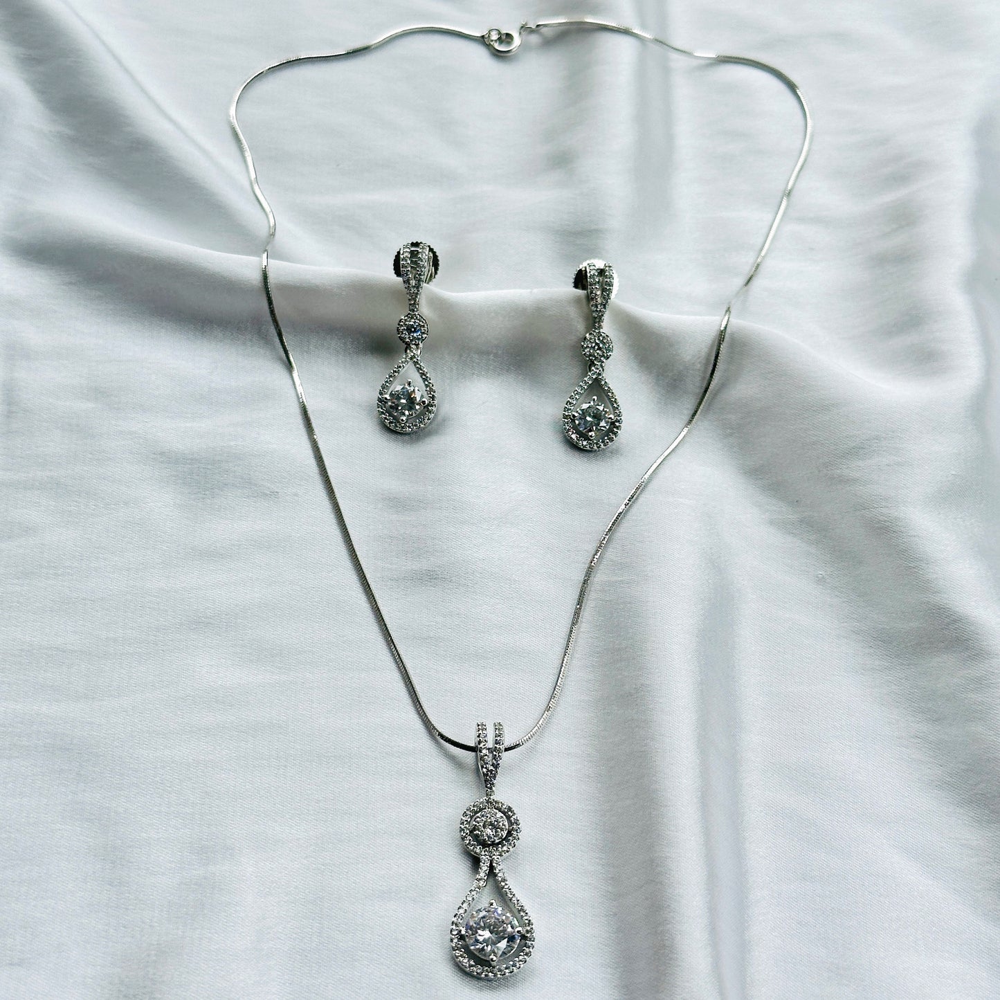 American Diamond Silver Plated Pendant Set