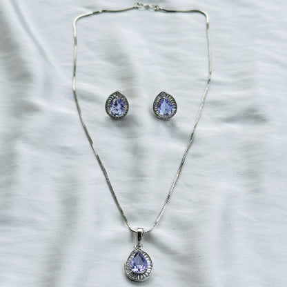 Light Amethyst Cubic Zircon American Diamond Silver Plated Pendant Set