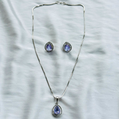 Light Amethyst Cubic Zircon American Diamond Silver Plated Pendant Set