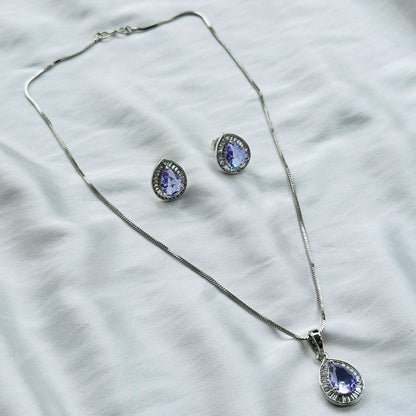 Light Amethyst Cubic Zircon American Diamond Silver Plated Pendant Set