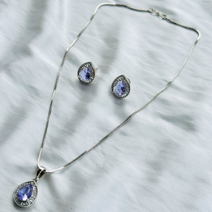 Light Amethyst Cubic Zircon American Diamond Silver Plated Pendant Set