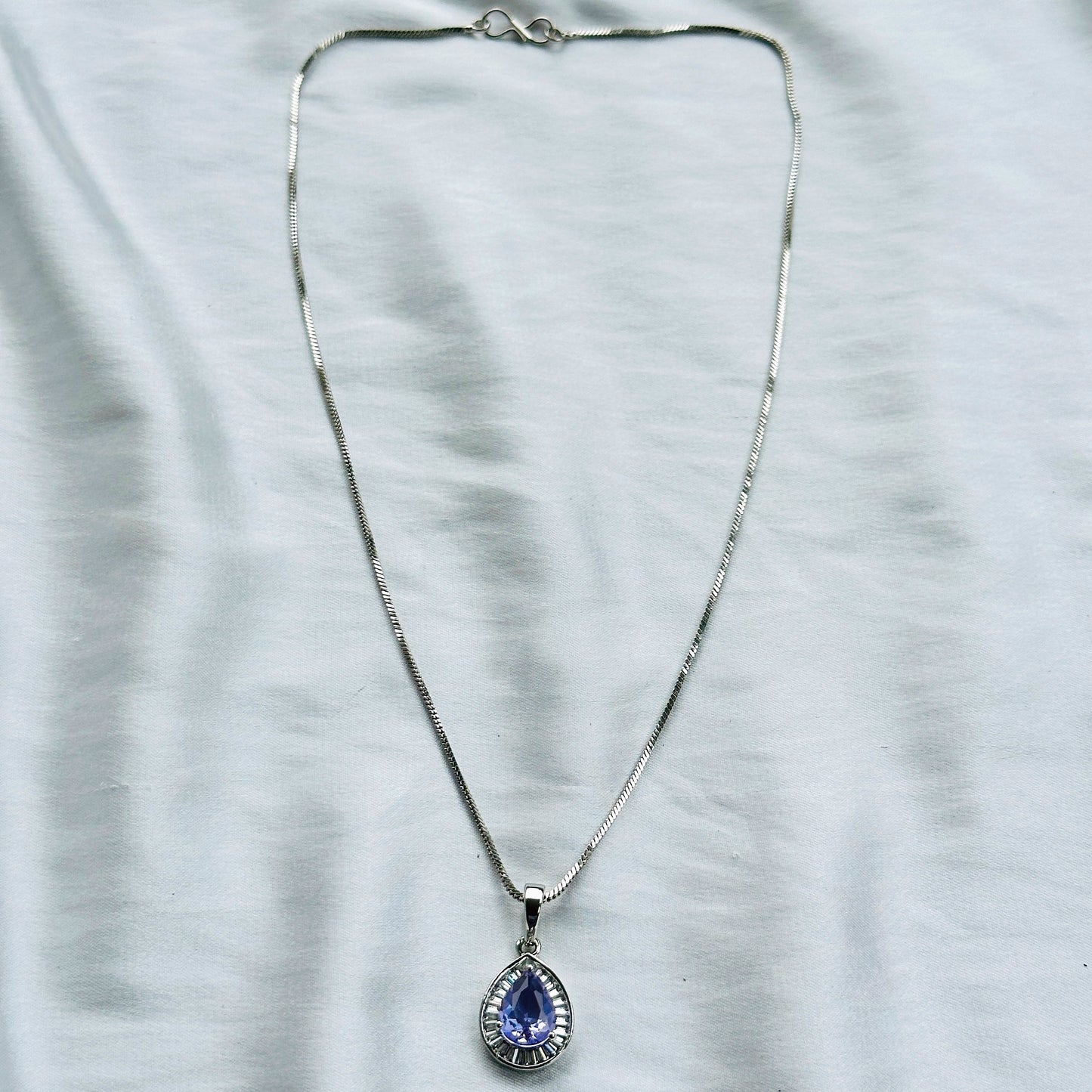 Light Amethyst Cubic Zircon American Diamond Silver Plated Pendant Set