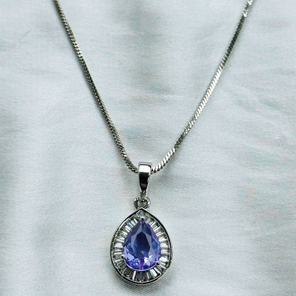 Light Amethyst Cubic Zircon American Diamond Silver Plated Pendant Set