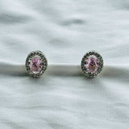 Pink Topaz Cubic Zircon American Diamond Silver Plated Pendant Set Combo