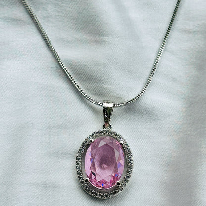 Pink Topaz Cubic Zircon American Diamond Silver Plated Pendant Set Combo