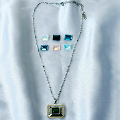 DIY 7 Interchangeable American Diamond Stones Silver Plated Necklace